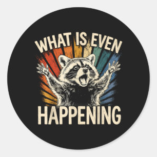 Retro What Is Even Happening Funny Racoon Meme Classic Round Sticker