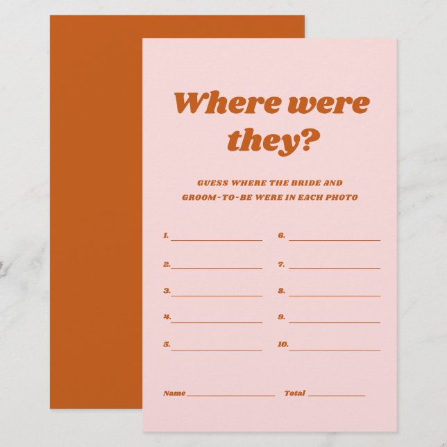 Retro Where Were They Bridal shower game (Front/Back)