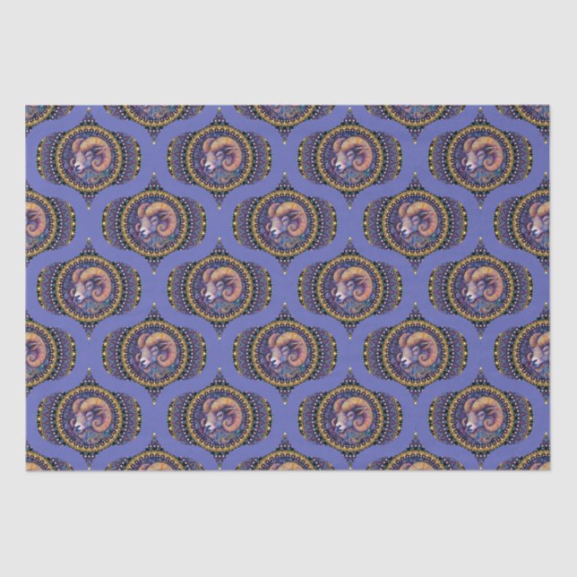 Retro Whimsical Aries Astrology Mandala Pattern Tissue Paper (Front)