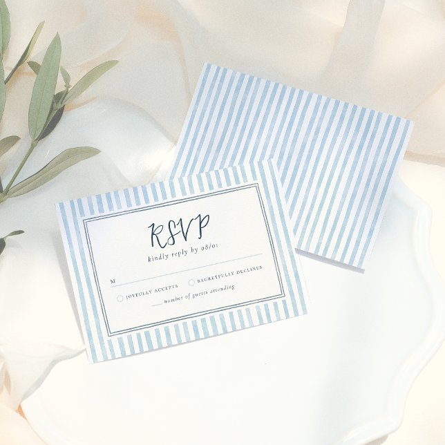 Retro Whimsical Blue Stripes Handdrawn RSVP Card (Creator Uploaded)