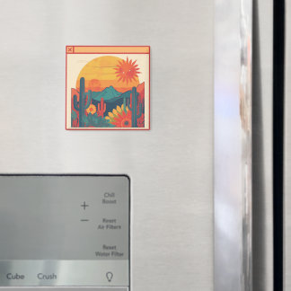 Retro Whimsical Boho Style Sunset Landscape Magnet