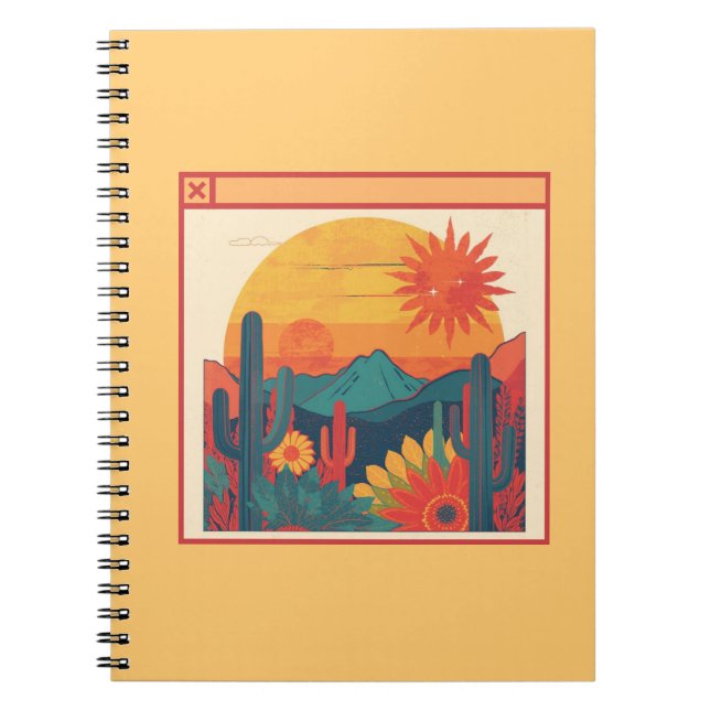 Retro Whimsical Boho Style Sunset Landscape Notebook (Front)