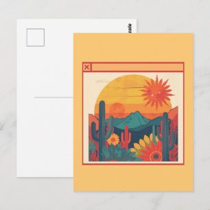 Retro Whimsical Boho Style Sunset Landscape Postcard