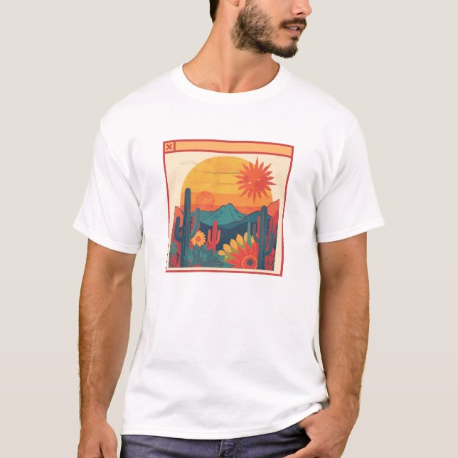 Retro Whimsical Boho Style Sunset Landscape T-Shirt (Front)