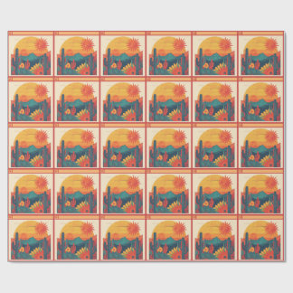 Retro Whimsical Boho Style Sunset Landscape Wrapping Paper