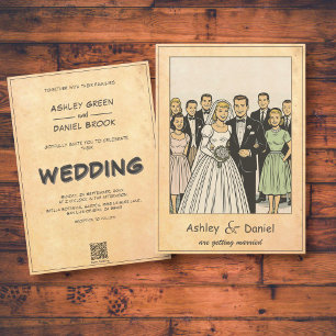 Retro Whimsical Bride and Groom Comic Book Wedding Invitation