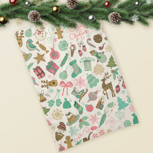 Retro Whimsical Doodles Christmas Tea Towel