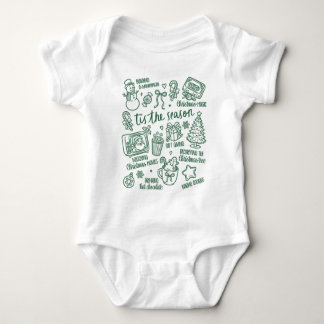  Retro Whimsical Festive Green Christmas Doodles Baby Bodysuit