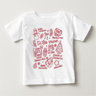 Retro Whimsical Festive Red Christmas Doodles Baby T-Shirt