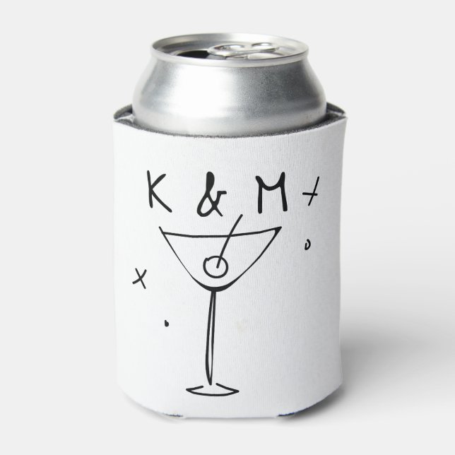 Retro Whimsical Martini Hand Drawn Custom Initials Can Cooler (Can Front)