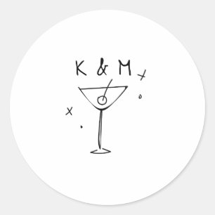 Retro Whimsical Martini Hand Drawn Custom Initials Classic Round Sticker