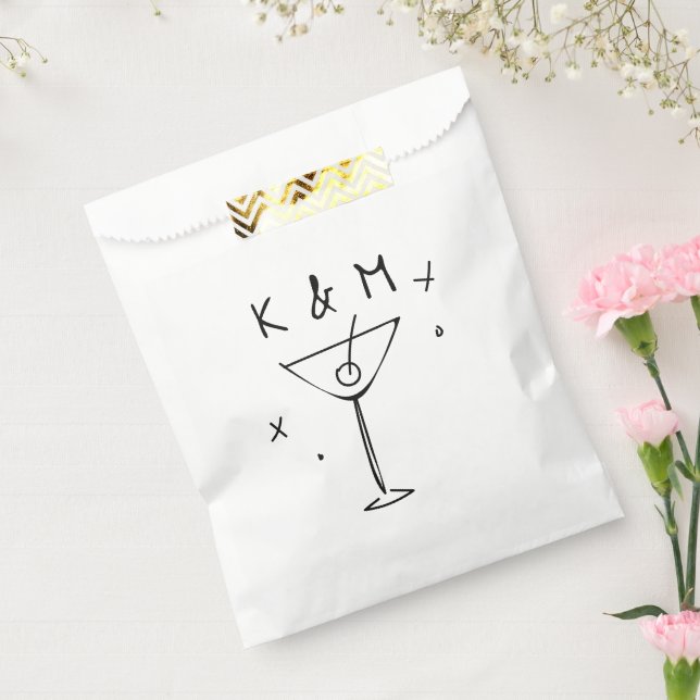 Retro Whimsical Martini Hand Drawn Custom Initials Favour Bag (Sealed)