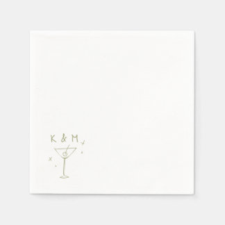 Retro Whimsical Martini Hand Drawn Custom Initials Napkin