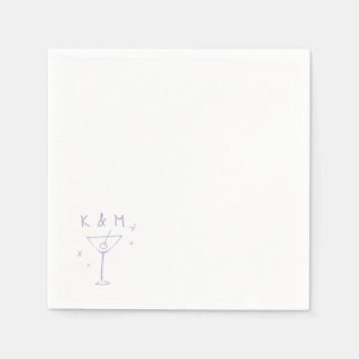 Retro Whimsical Martini Hand Drawn Custom Initials Napkin