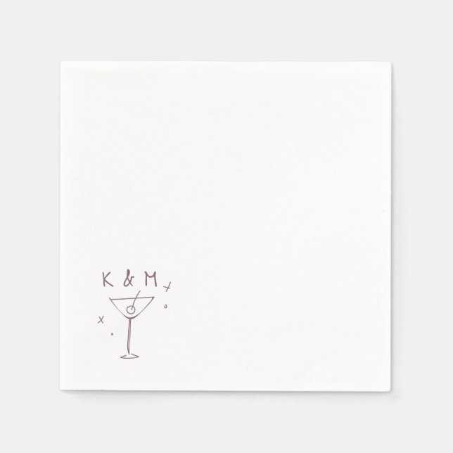 Retro Whimsical Martini Hand Drawn Custom Initials Napkin (Front)