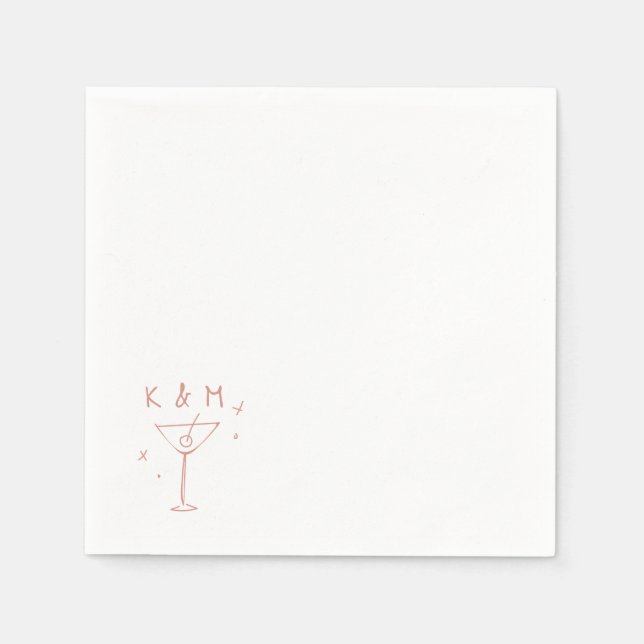 Retro Whimsical Martini Hand Drawn Custom Initials Napkin (Front)