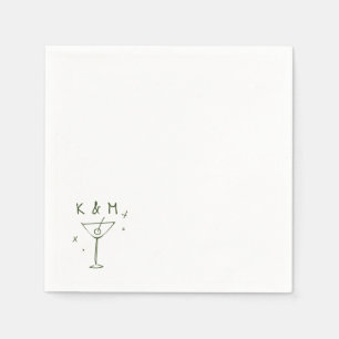 Retro Whimsical Martini Hand Drawn Custom Initials Napkin