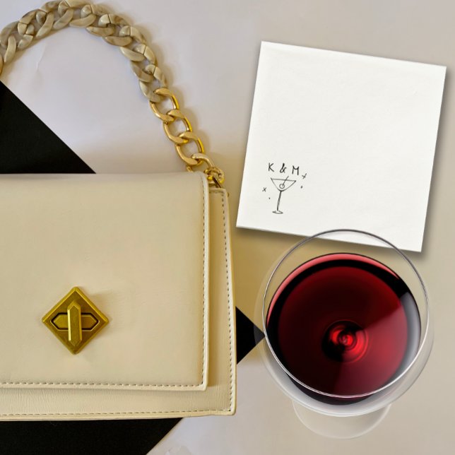 Retro Whimsical Martini Hand Drawn Custom Initials Napkin (Creator Uploaded)
