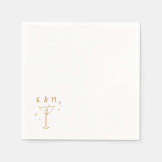 Retro Whimsical Martini Hand Drawn Custom Initials Napkin
