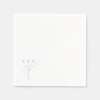 Retro Whimsical Martini Hand Drawn Custom Initials Napkin