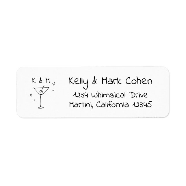 Retro Whimsical Martini Hand Drawn Return Address Label (Front)