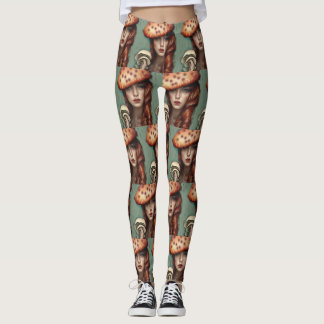 retro whimsical mushroom lovers leggings pants