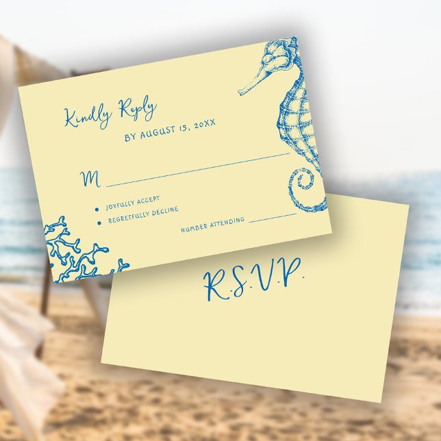 Retro whimsical script beach destination wedding RSVP card (Creator Uploaded)