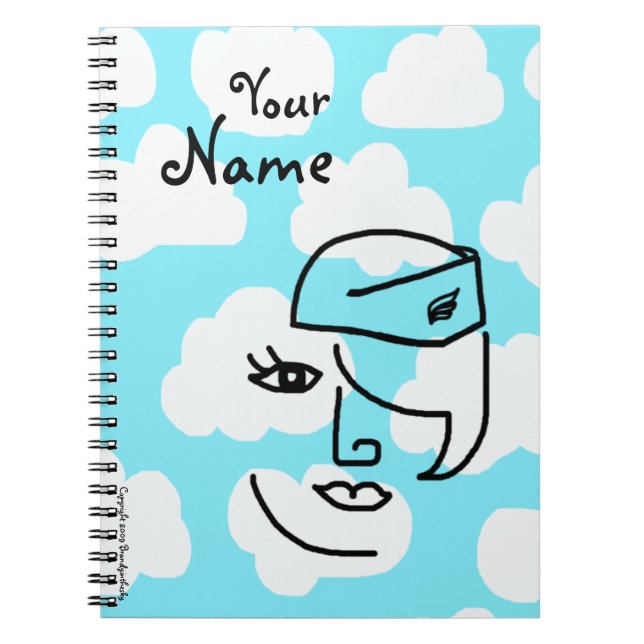 Retro Whimsical Stewardess Custom Journal Notebook (Front)