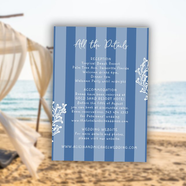 Retro whimsical striped beach wedding details  enclosure card (Creator Uploaded)