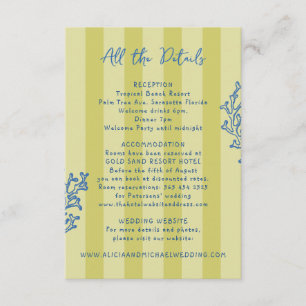 Retro whimsical striped beach wedding details enclosure card