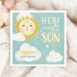 Retro whimsical Sun here comes the son baby shower Napkin