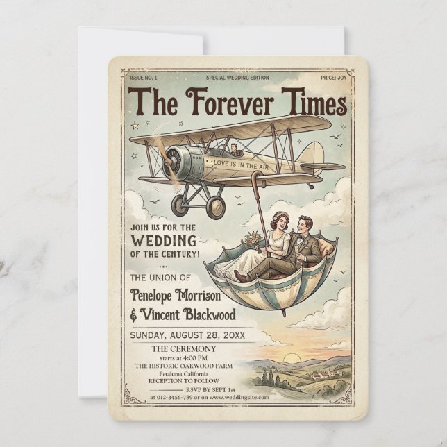 Retro Whimsical Wedding Couple Invitation (Front)