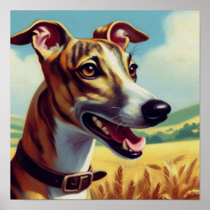 Retro Whippet Dog Painting Poster