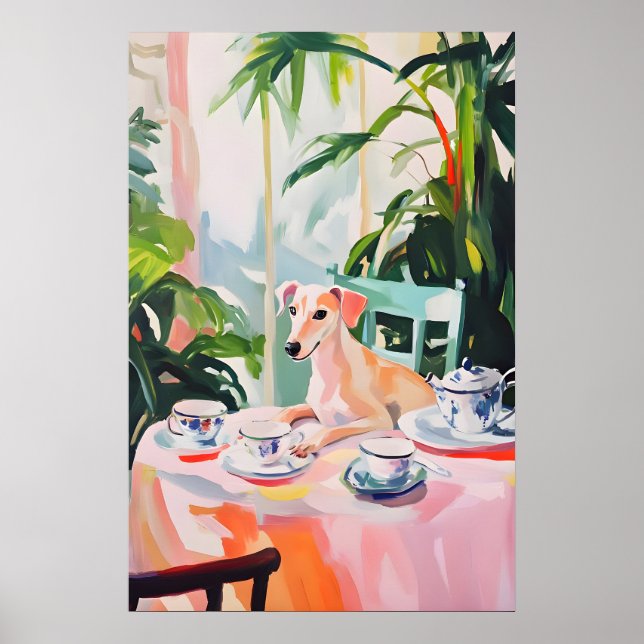 Retro Whippet Poster, Whippet Oil Painting Poster (Front)