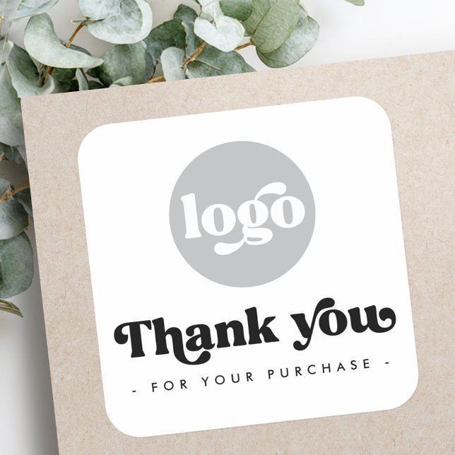 Retro white add logo business thank you square sticker (Retro white add logo business thank you square sticker)