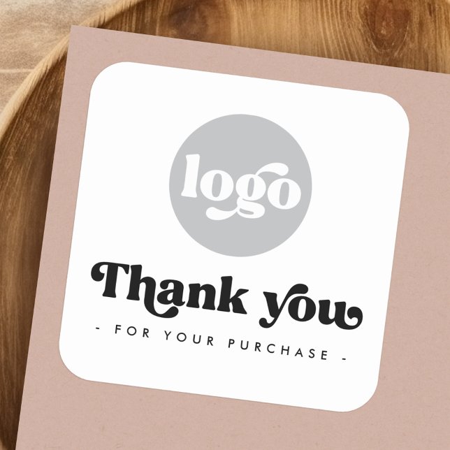 Retro white add logo business thank you square sticker (Retro white add logo business thank you square sticker)