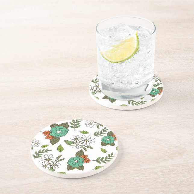 Retro White and Green Floral Coaster (Side)