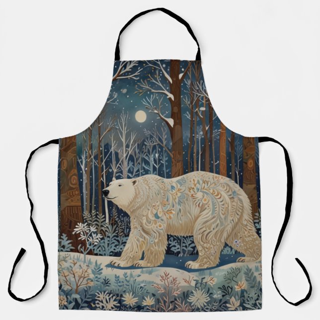 Retro white bear boho winter woodland forest apron (Front)