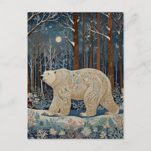 Retro white bear boho winter woodland forest holiday postcard