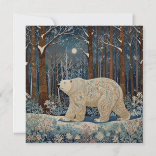 Retro white bear boho winter woodland forest invitation