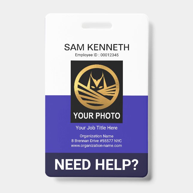 Retro White Blue Columns Medical Social Work ID Badge (Front)