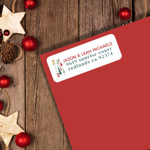 Retro White Colorful Oh Christmas Tree Address Return Address Label