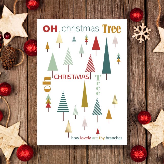 Retro White Colourful Oh Christmas Tree Holiday Card (Creator Uploaded)