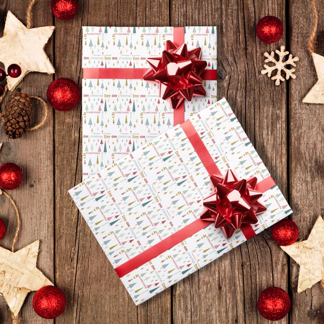 Retro White Colourful Oh Christmas Tree Holiday Wrapping Paper (Creator Uploaded)