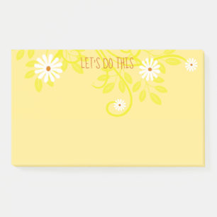 Retro White Daisy Greenery Over Yellow Custom Post-it Notes