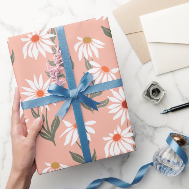 Retro White Daisy Wrapping Paper (Gifting)