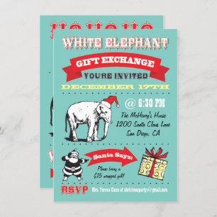 Retro White Elephant Christmas Party Invitations
