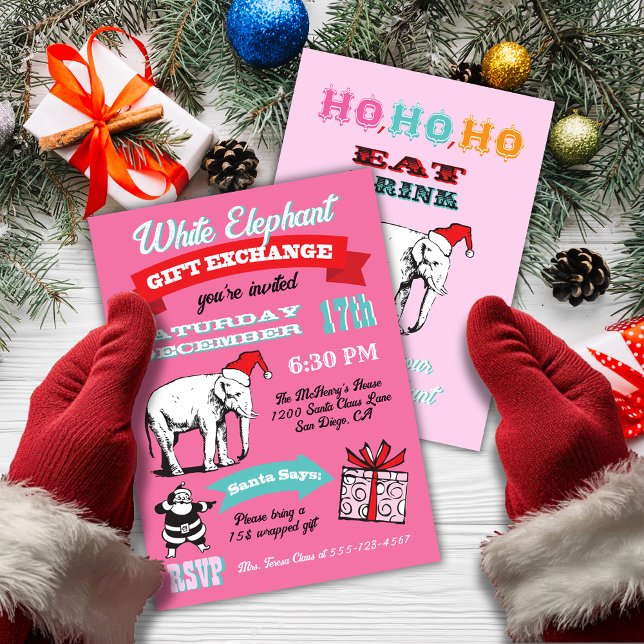 Retro White Elephant Christmas Party Invitations (Creator Uploaded)