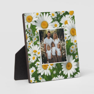 Retro white floral daisy personalise photo plaque