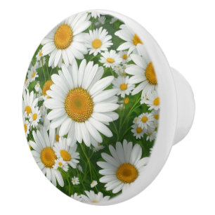 Retro white floral white daisy pattern ceramic knob